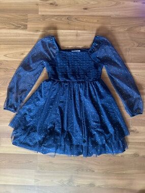 Knitworks Navy Sparkle Dot Puff Sleeve Dress
